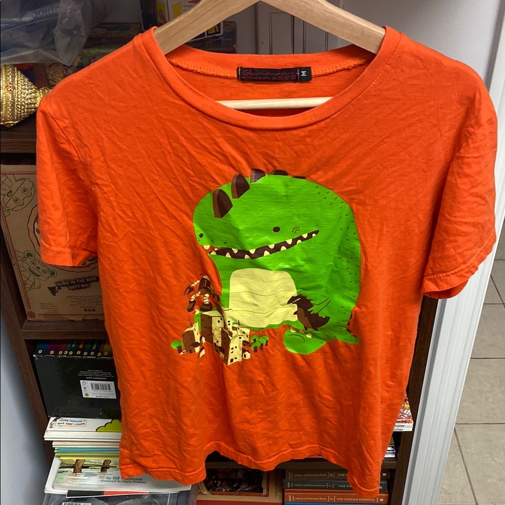 Glamorous Orange and Green Dinosaur Kids T-Shirt